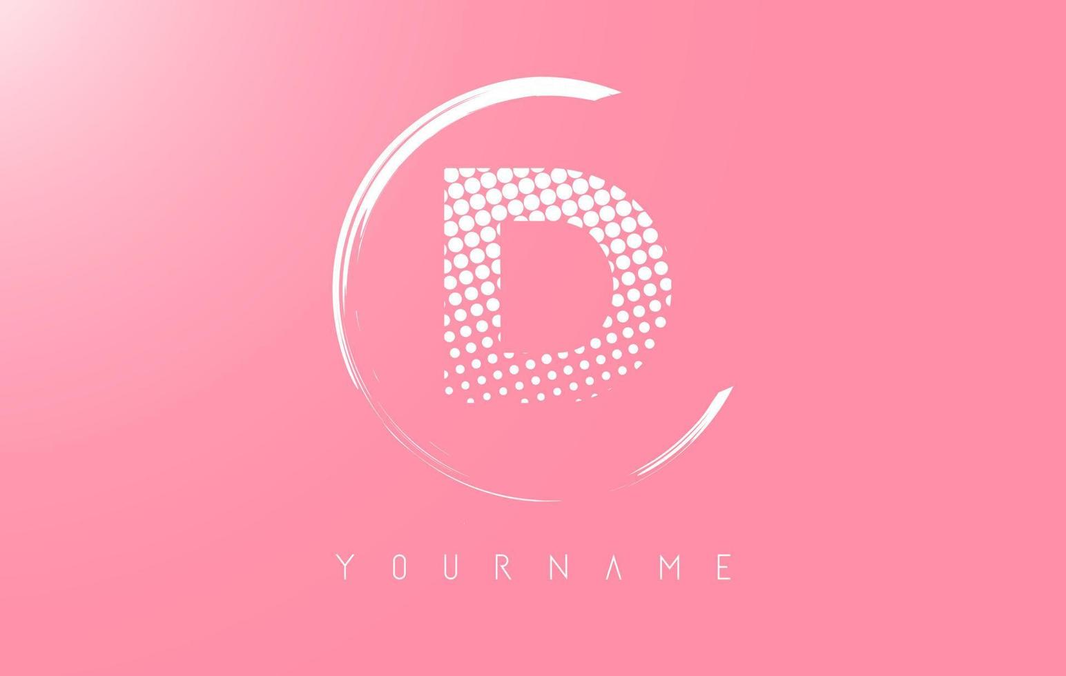 witte d letter logo ontwerp met witte stippen en wit cirkelframe op roze achtergrond. vector