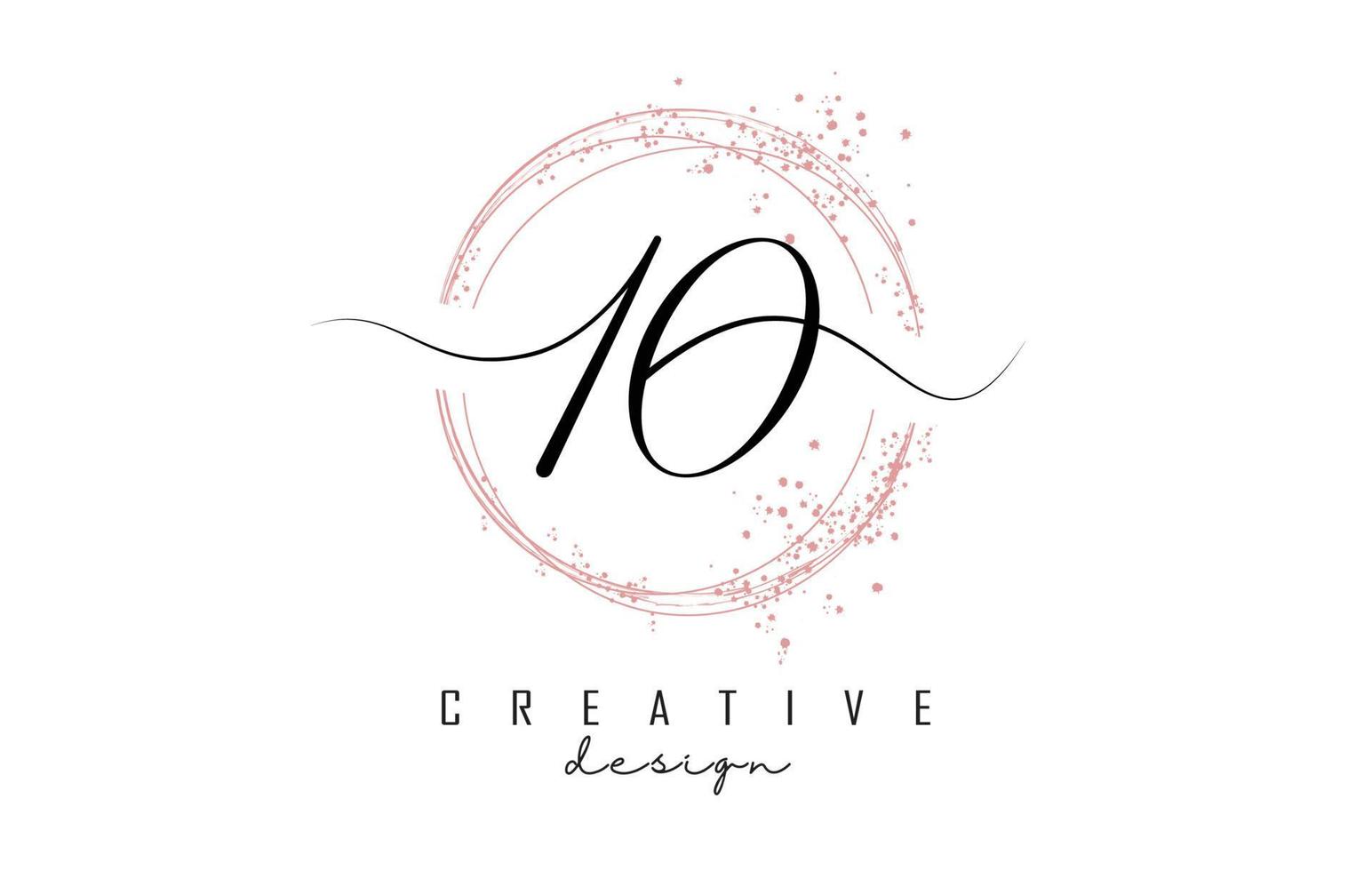 handgeschreven 10 tien nummer logo met stof roze sprankelende cirkels en glitter. vector