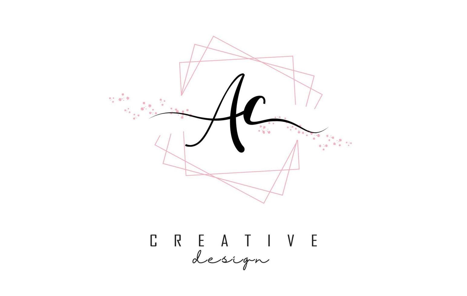 handgeschreven ac ac brieven logo met roze sprankelende vierkanten en glitter. vector