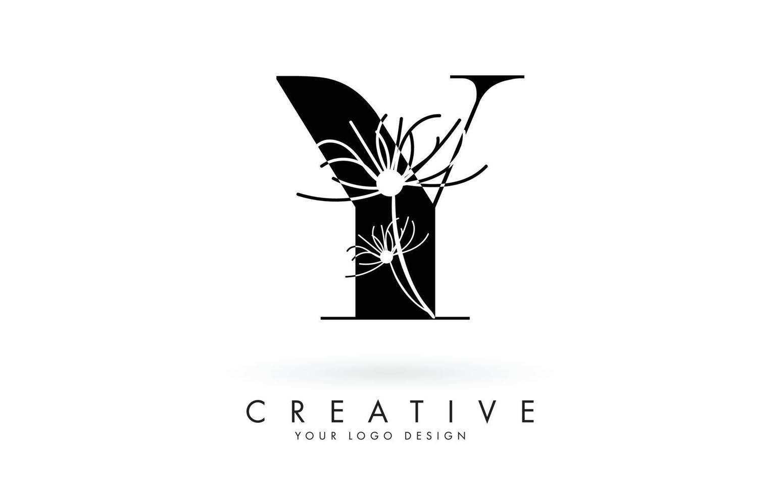 y brief logo ontwerp met elegante en abstracte bloemen vectorillustratie. vector