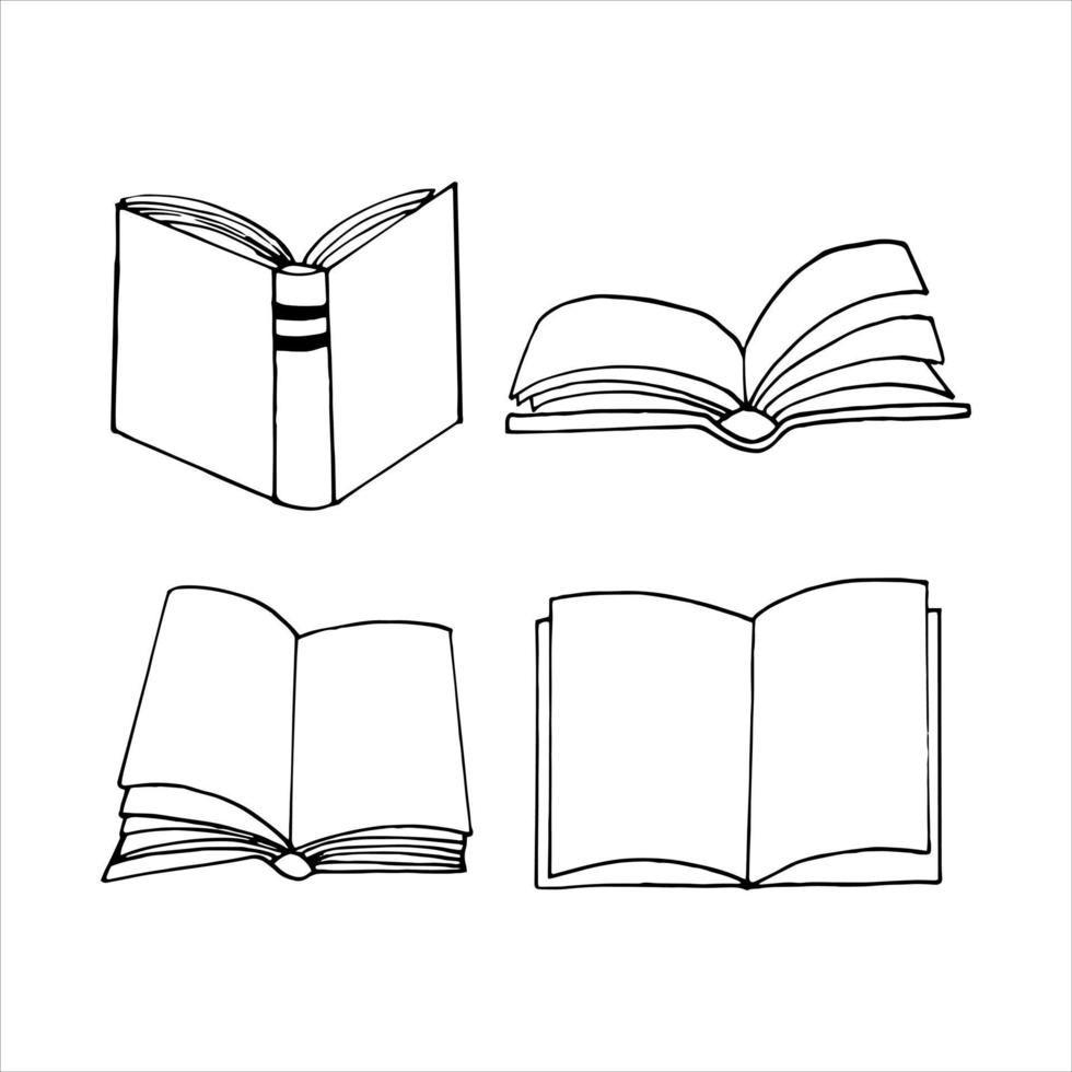 boeken ingesteld pictogram. schets hand getrokken doodle stijl. , minimalisme, zwart-wit. bibliotheek leren lezen belettering vector