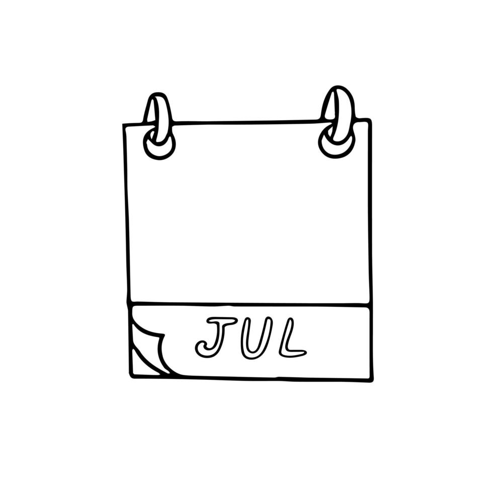 juli maand kalender pagina hand getekend in doodle stijl. eenvoudige scandinavische voering. planning, bedrijf, datum, dag. enkel element voor ontwerppictogram, sticker vector