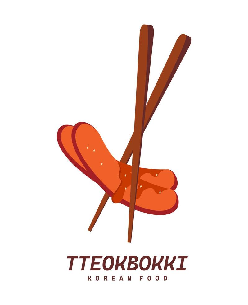 tteokbokki logo Koreaans straatvoedsel. eenvoudige vector logo worst eetstokjes