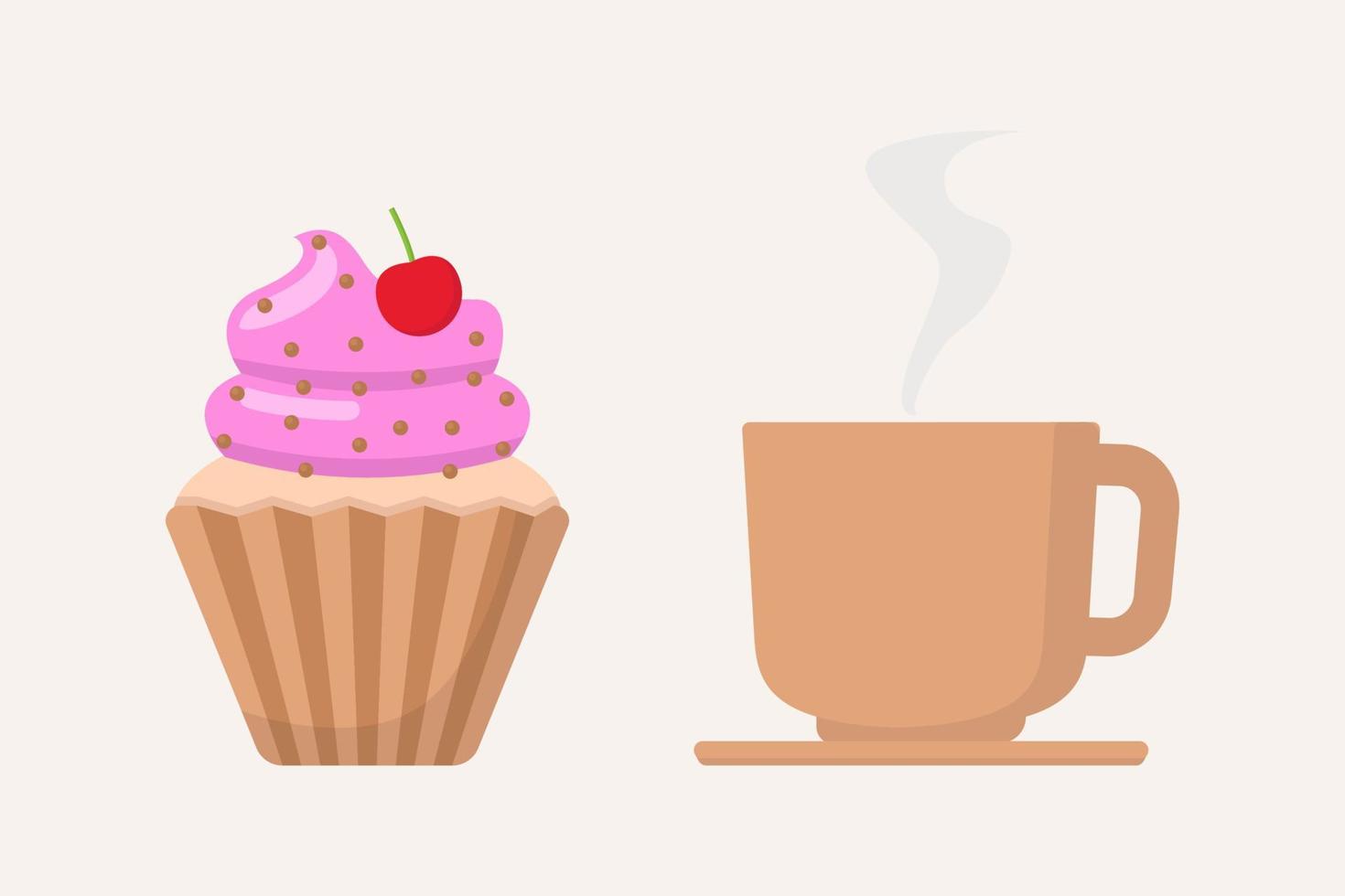 cake en koffiekopje platte ontwerp illustratie vector