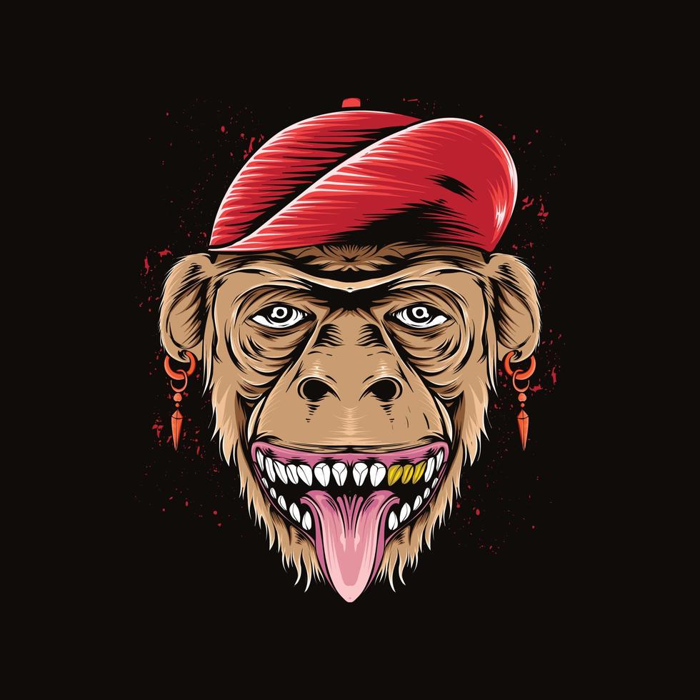 gelukkige aap hoofd illustratie voor t-shirt ontwerp en print vector