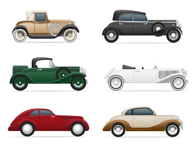 stel pictogrammen oude retro auto vectorillustratie vector