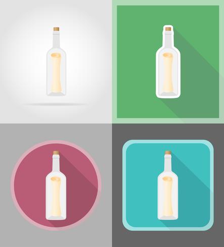 bericht in de fles plat pictogrammen vector illustratie