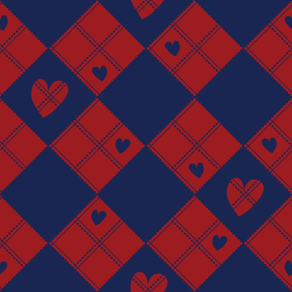 diamant schaakbord rood marineblauw hart valentijn achtergrond vector