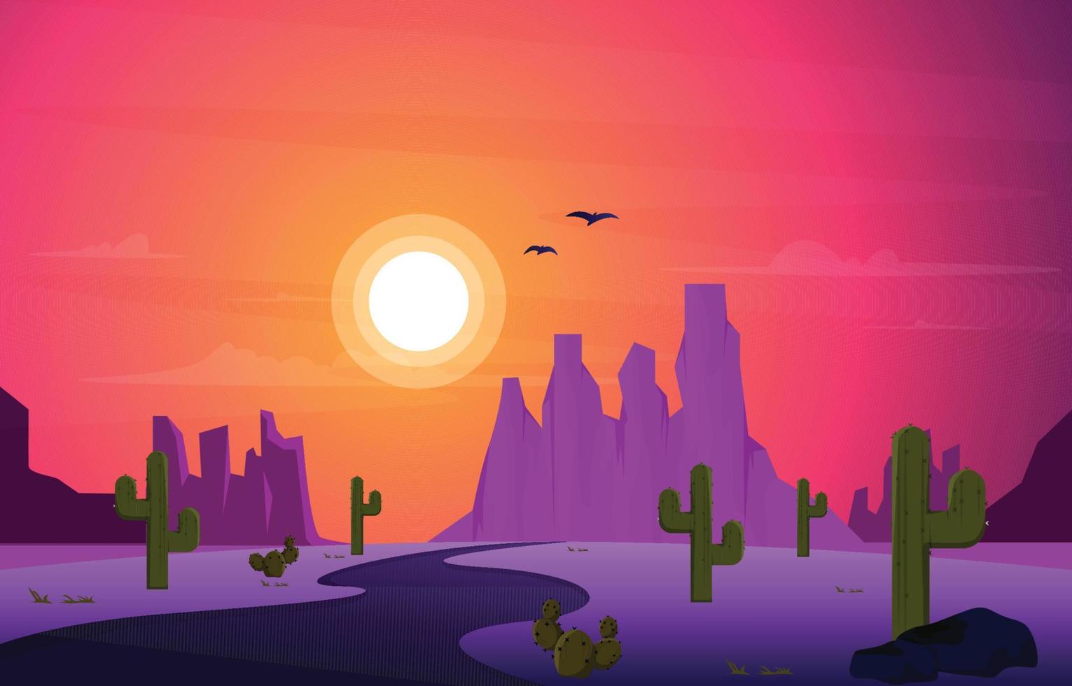 weg straat woestijn land cactus reizen vector platte ontwerp illustratie
