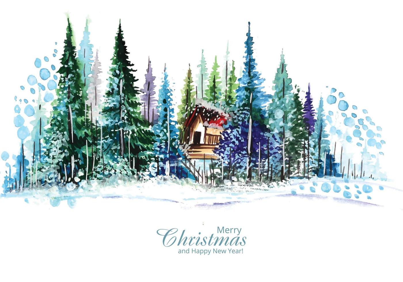 mooie kerstboom op de achtergrond van de winterlandschapskaart vector