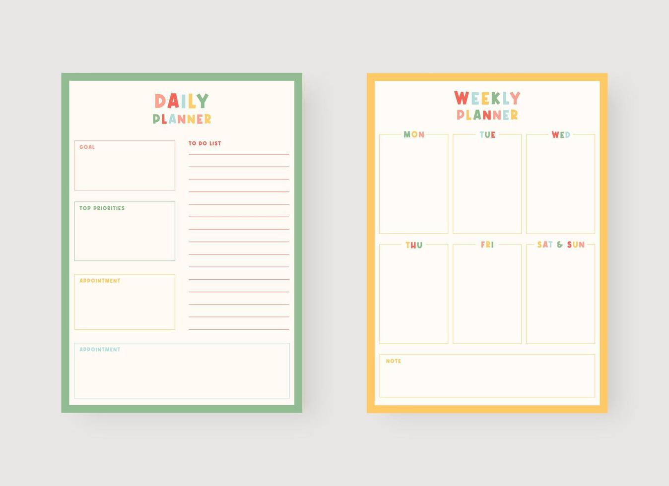 dagelijkse en wekelijkse planner sjabloon. set van planner en takenlijst. moderne planner sjabloon set. vectorillustratie. vector