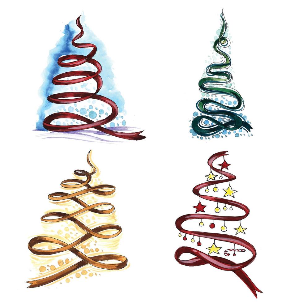 decoratieve kerst aquarel bomen decorontwerp vector
