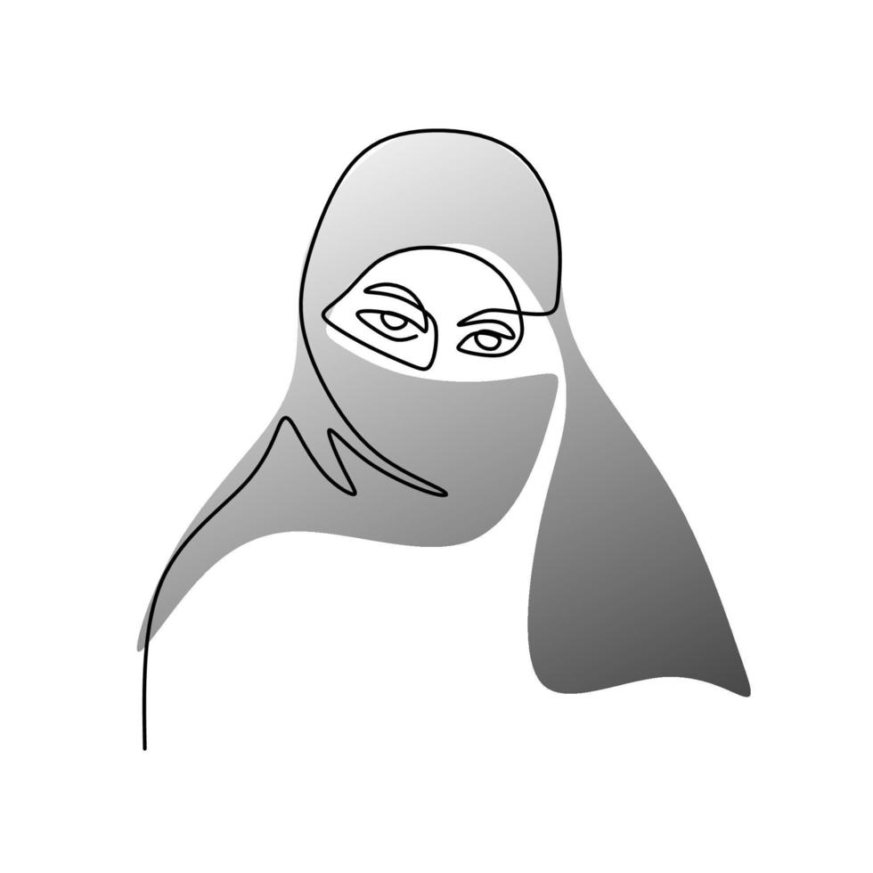 continu één enkele lijn grijze hijab vrouw vector