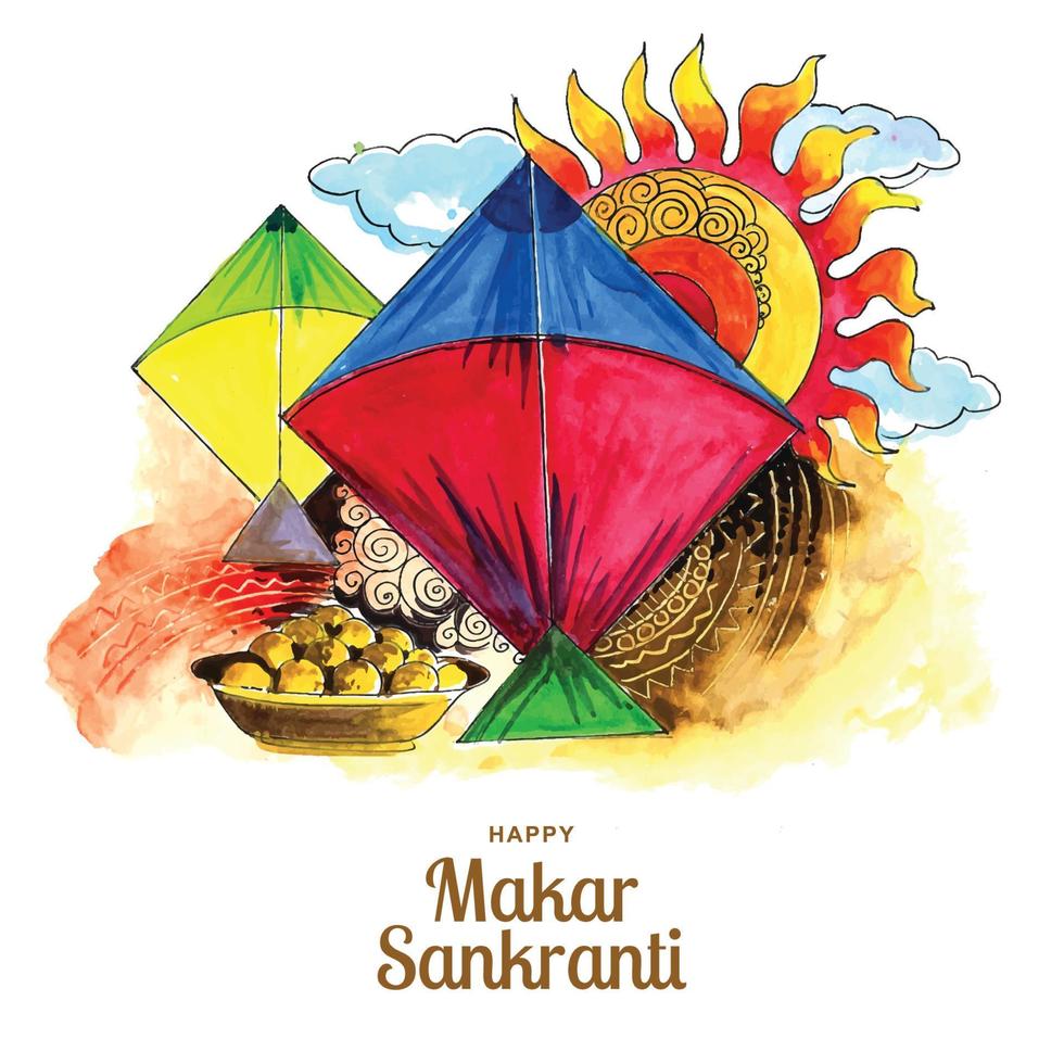 vier makar sankranti wenskaart achtergrond vector