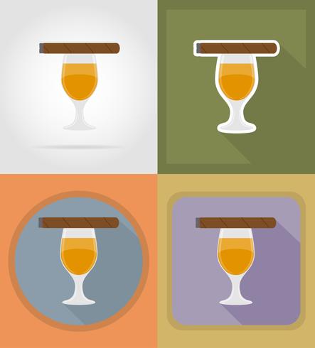 sigaar en alcoholische dranken plat pictogrammen vector illustratie