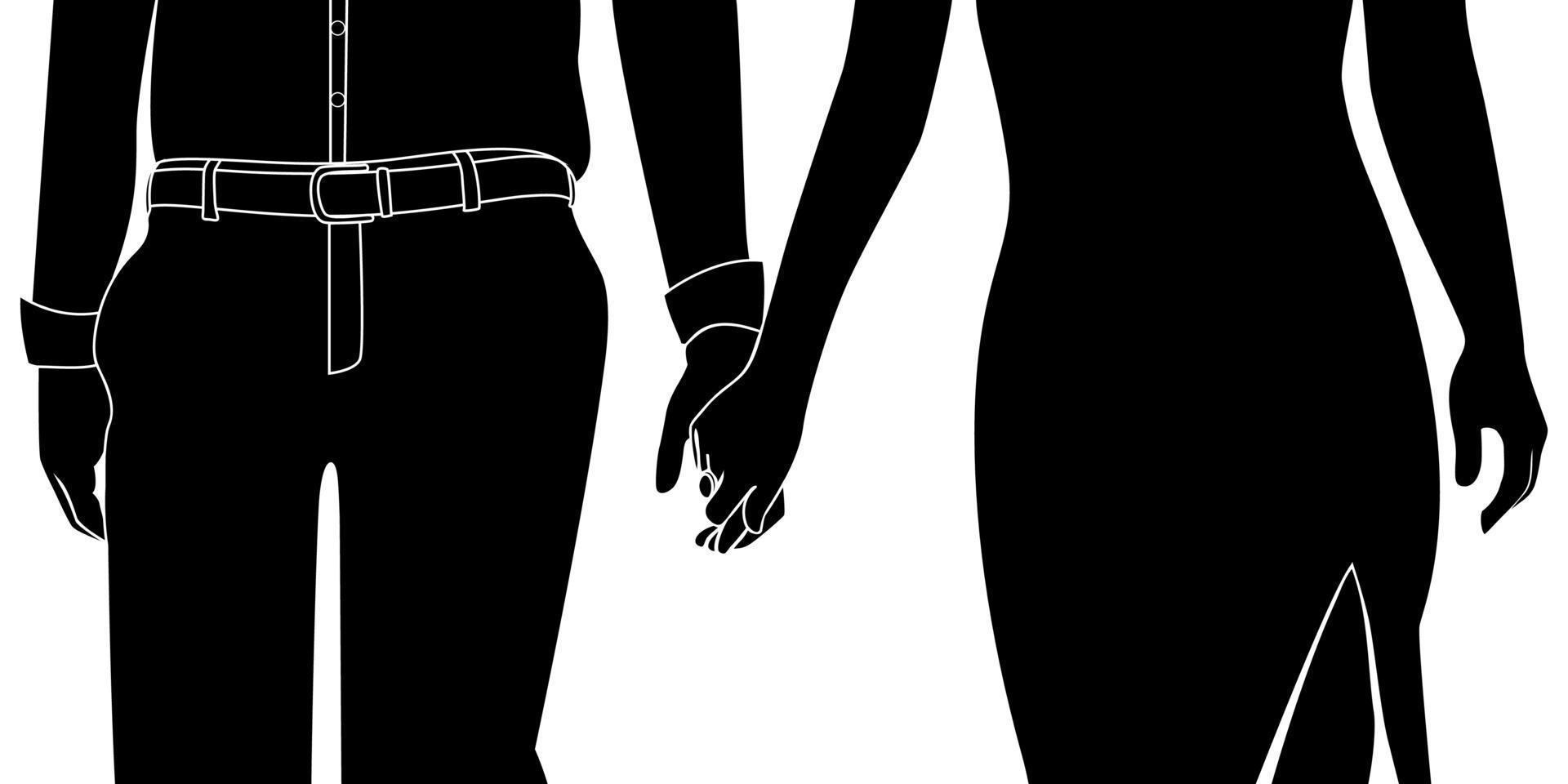 mooi paar hand in hand, romantische paar karakter silhouet vectorillustratie. vector