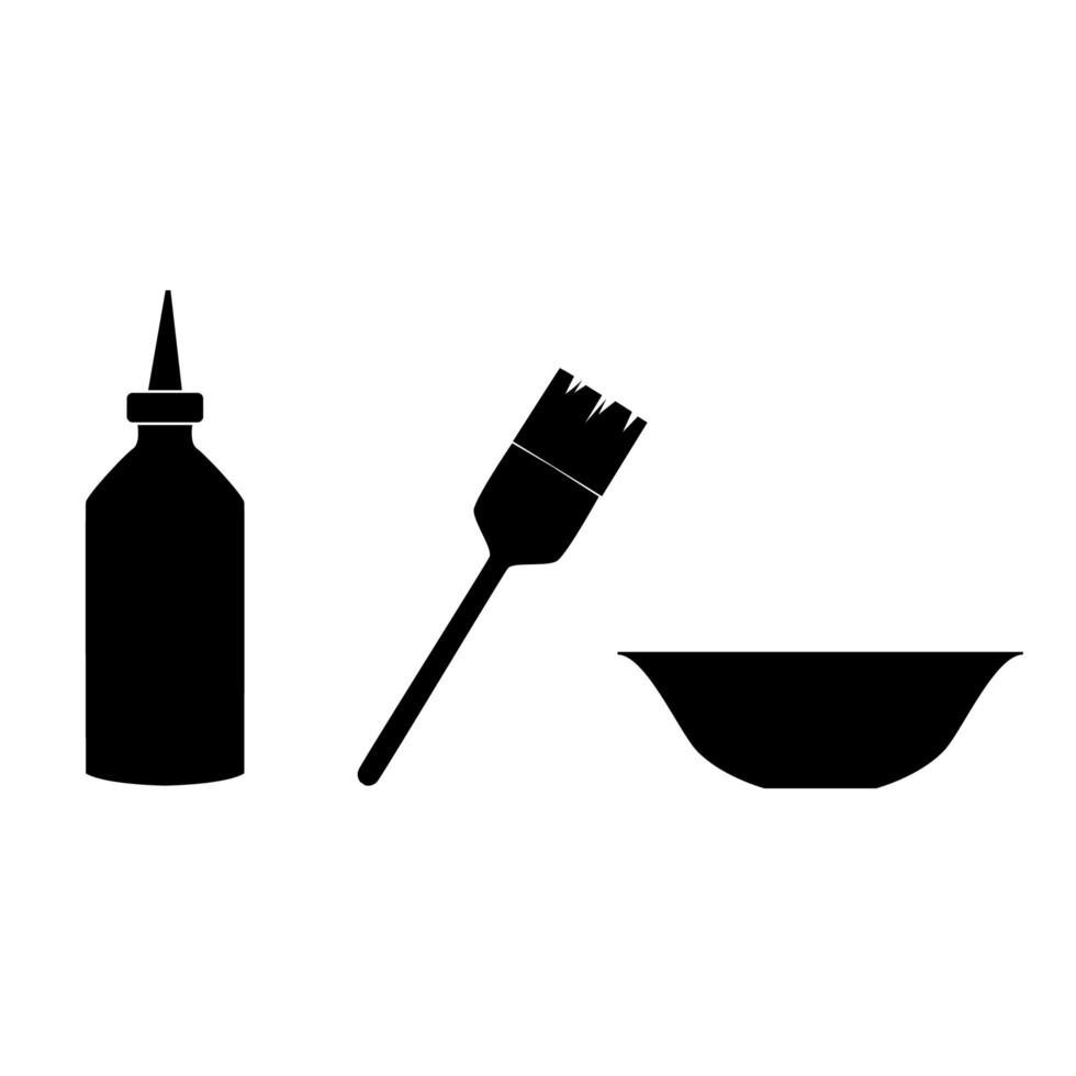 haarkleurset met tube haarverf, mengcontainer en borstel. kapper gereedschap eenvoudig isoleted pictogram vector