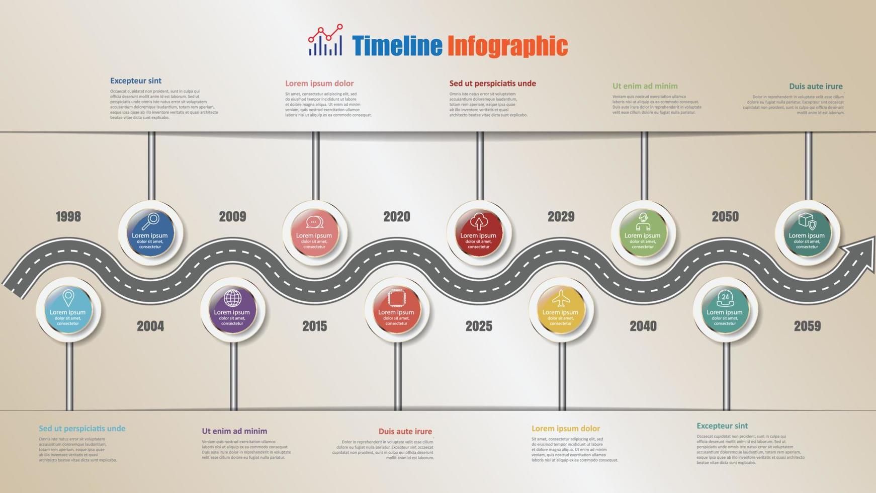 zakelijke routekaart tijdlijn infographic met 10 stappen cirkel, vectorillustratie vector