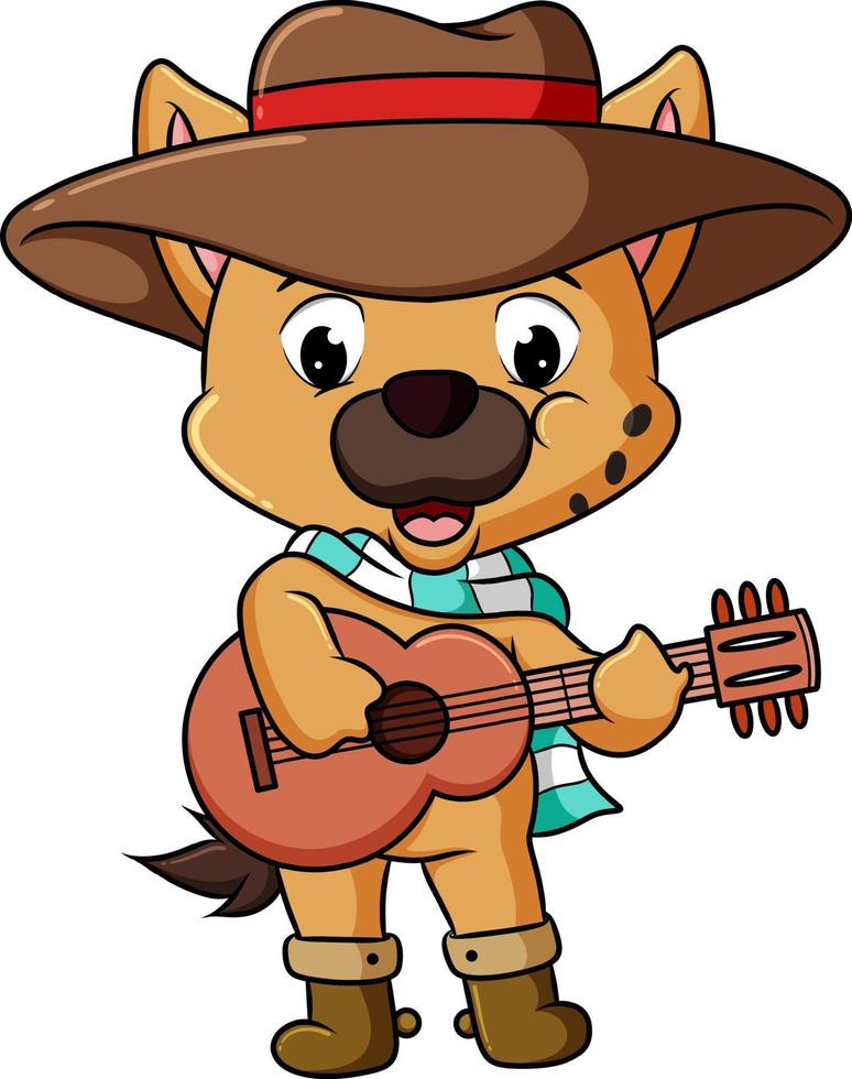 de cowboyhyena speelt gitaar en draagt een pet vector