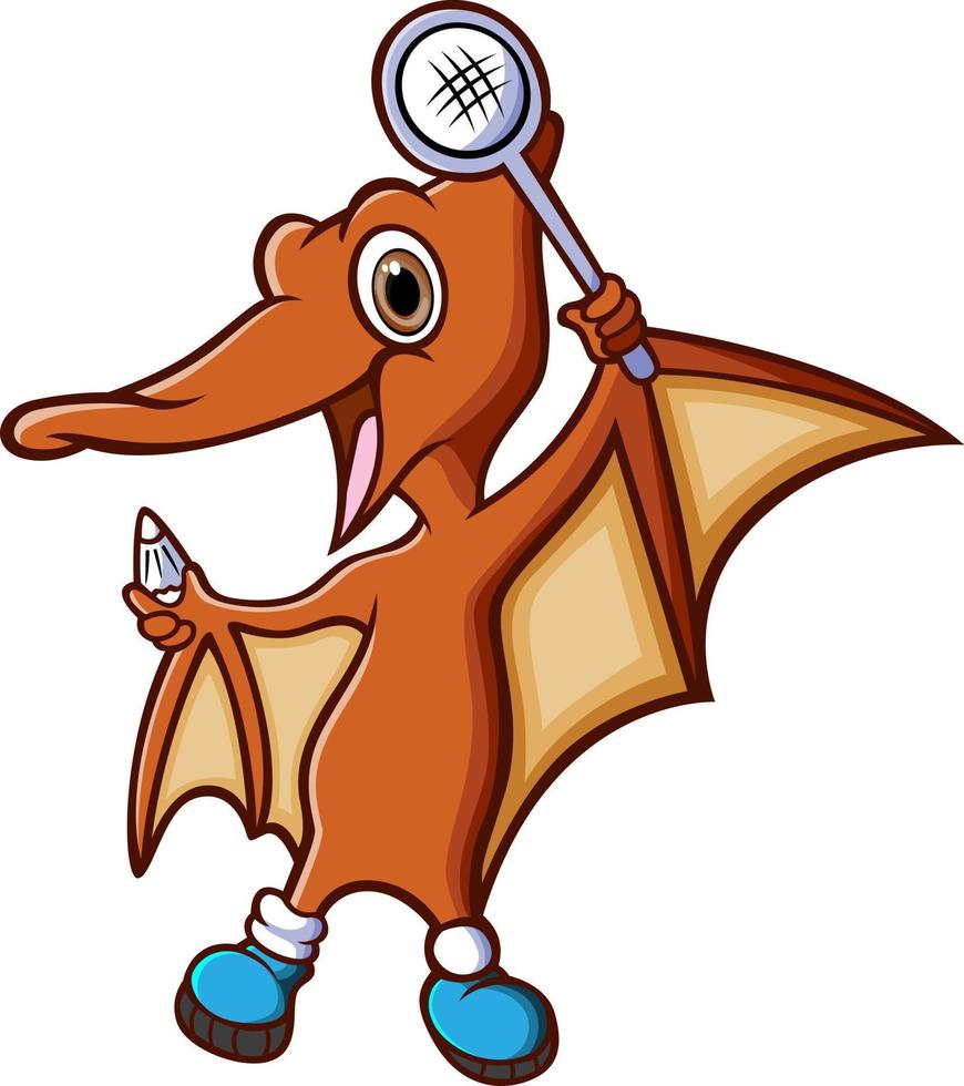de pteranodon speelt badminton en houdt het racket vast vector