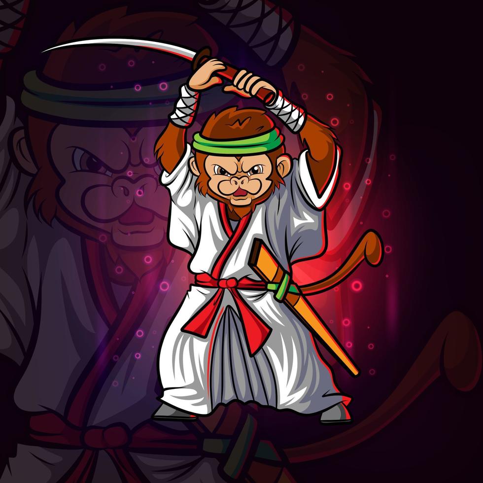 het coole samurai aap esport mascotte ontwerp vector