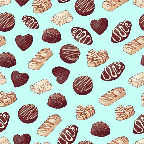 Naadloos patroon. Chocolade snoep. Vector illustratie Hand tekening