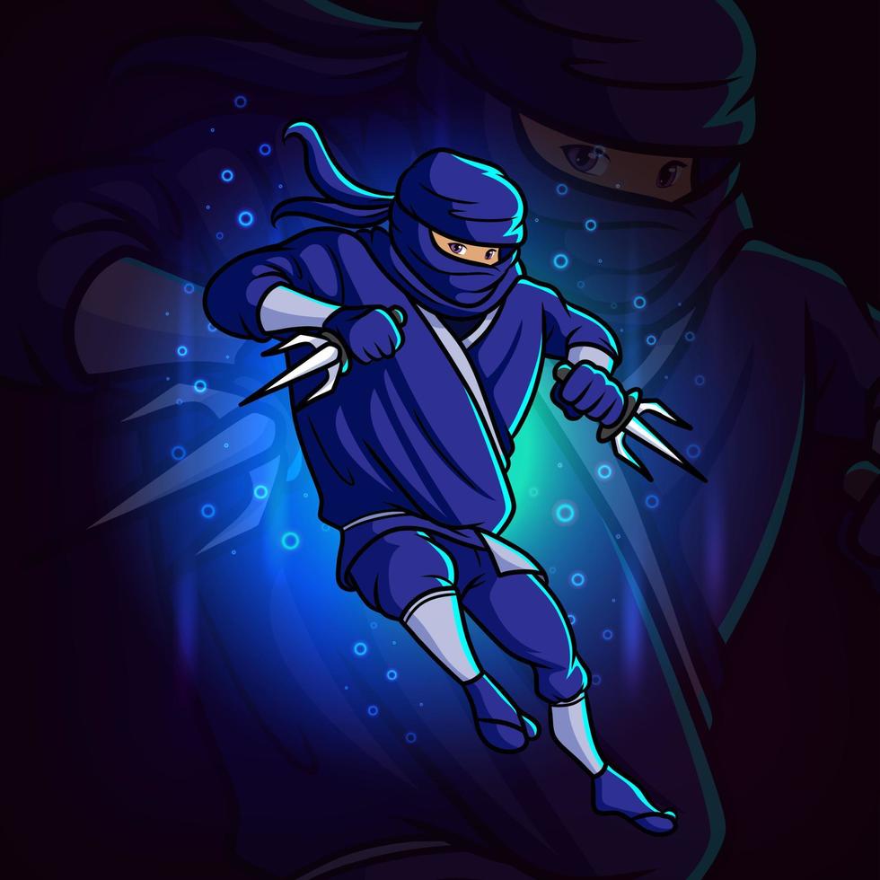 de ninja met het drietand esport-mascotteontwerp vector