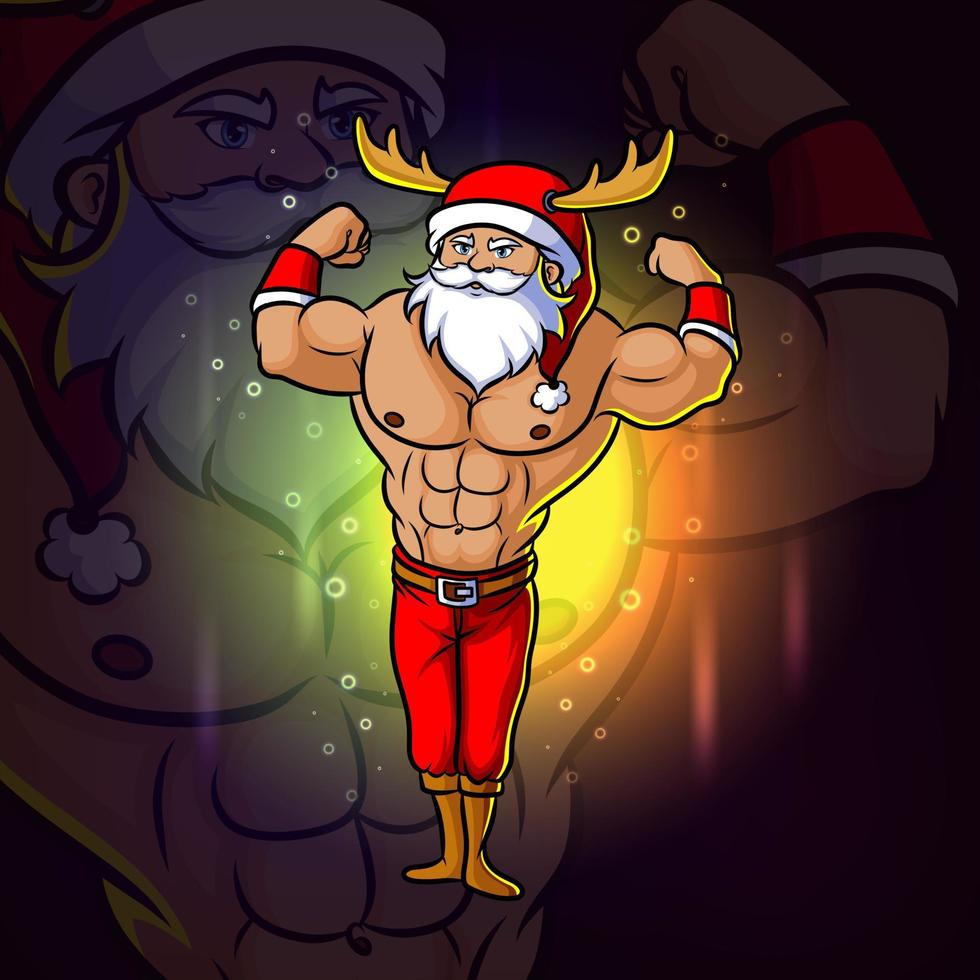 de jonge kerstman met het sterke body esport-logo-ontwerp vector