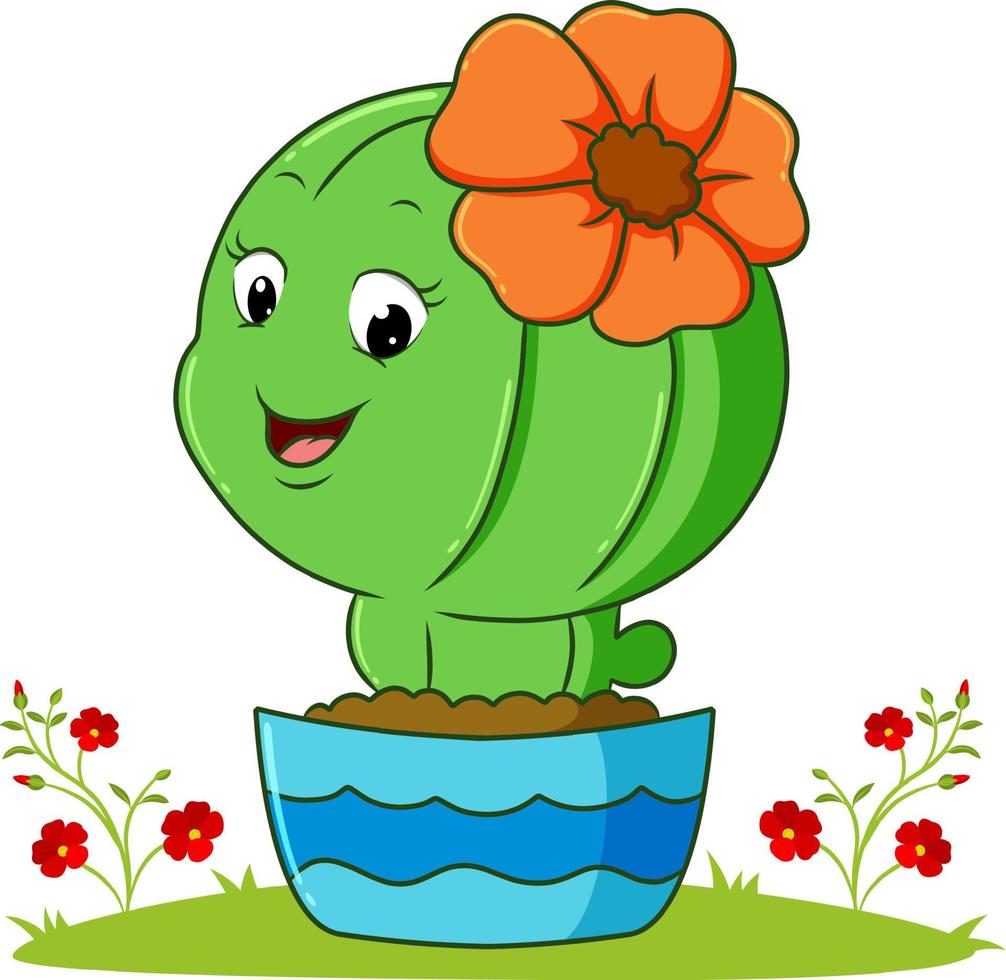 de schattige cactus met de bloem vector