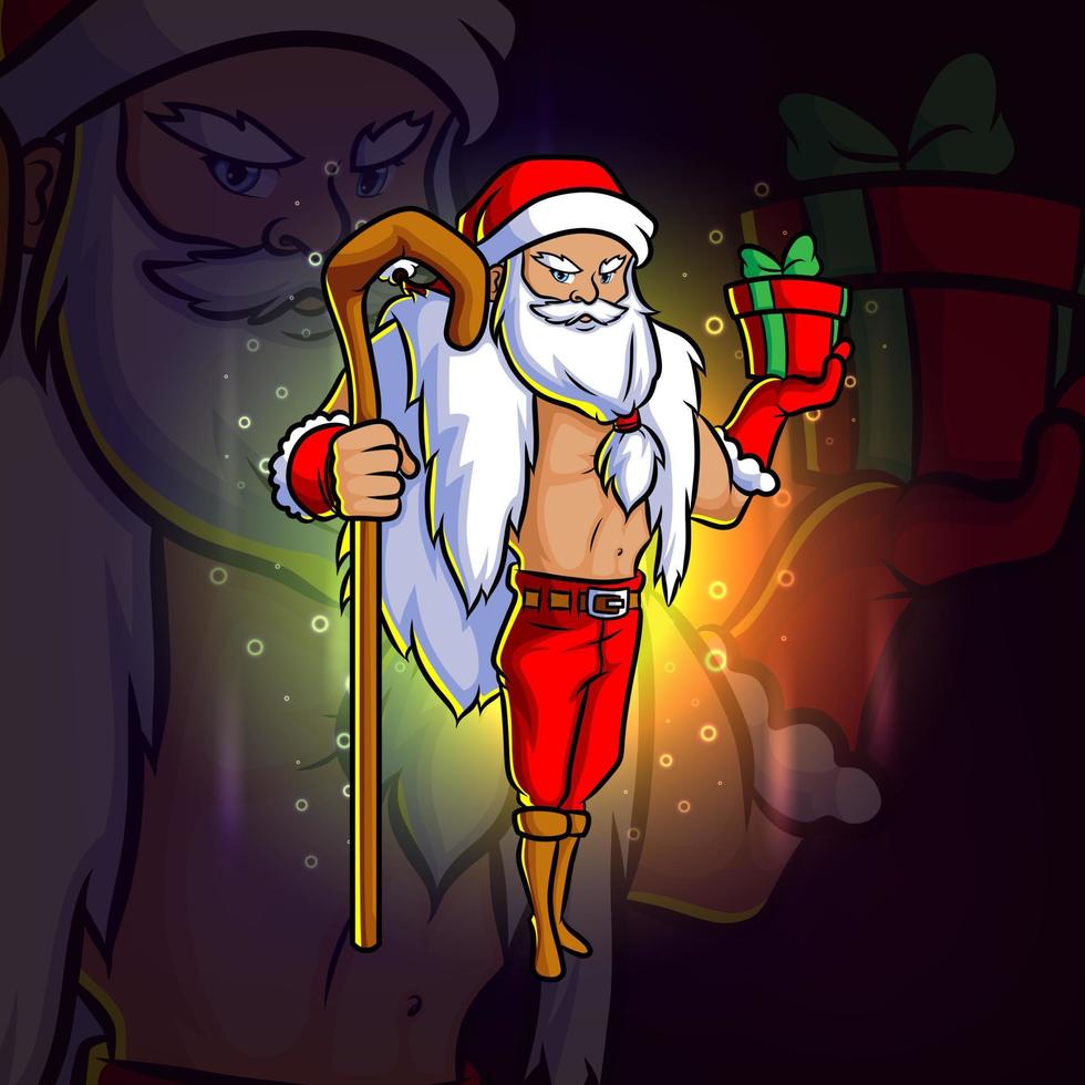 de jonge kerstman met het kleine geschenk esport-mascotteontwerp vector