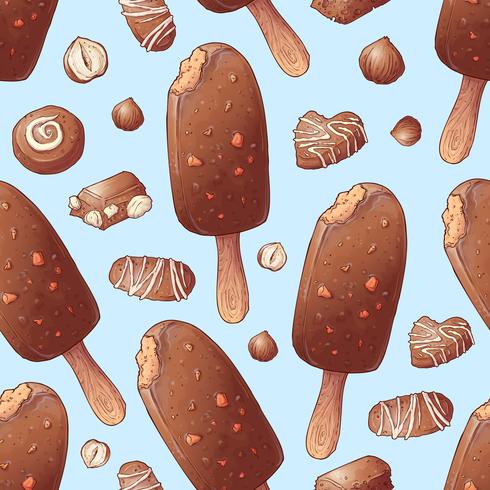 Naadloos patroon. Chocolade-ijs en snoep. Vector illustratie