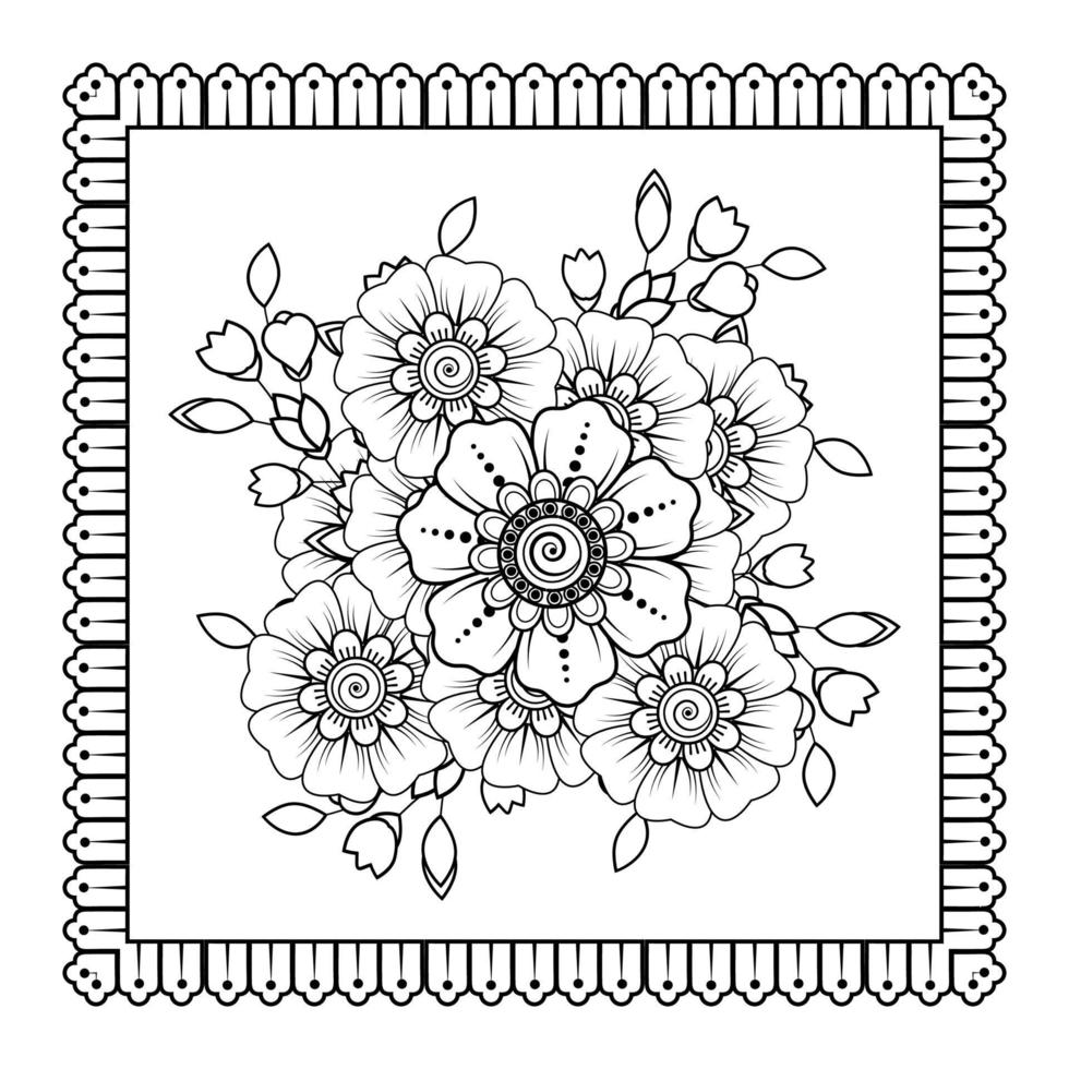 mehndi bloem voor henna, mehndi, tatoeage, decoratie. decoratief ornament in etnische oosterse stijl, doodle ornament, schets hand tekenen. kleurboek pagina. vector