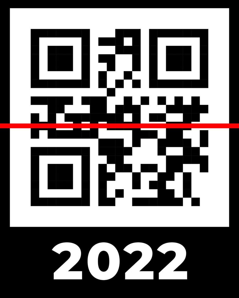 echte qr-code 2022-nummers met rode scanlijn. gelukkig nieuwjaar met covid vaccinatie barcode concept ontwerpsjabloon. vector eps illustratie voor spandoek, poster, wenskaart, uitnodiging