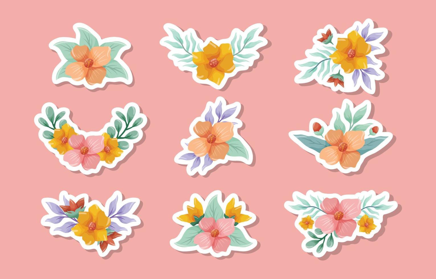 lente bloemen en bloem doodle sticker collectie vector