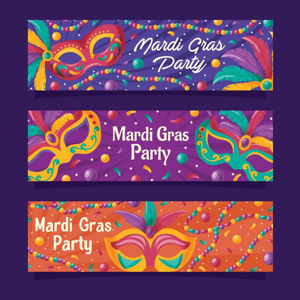 mardi gras masker en kralen kleurrijke banner collectie vector