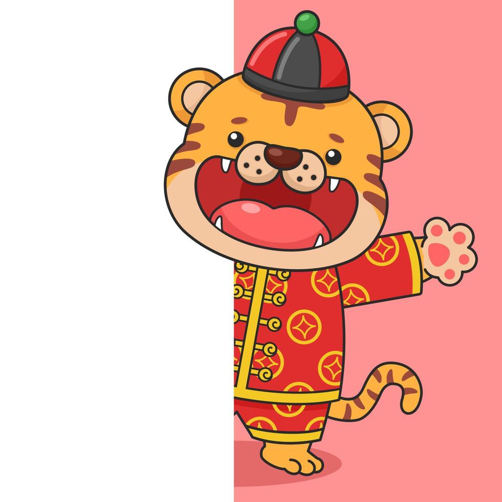 schattige chinees nieuwjaar tijger achter muur vector