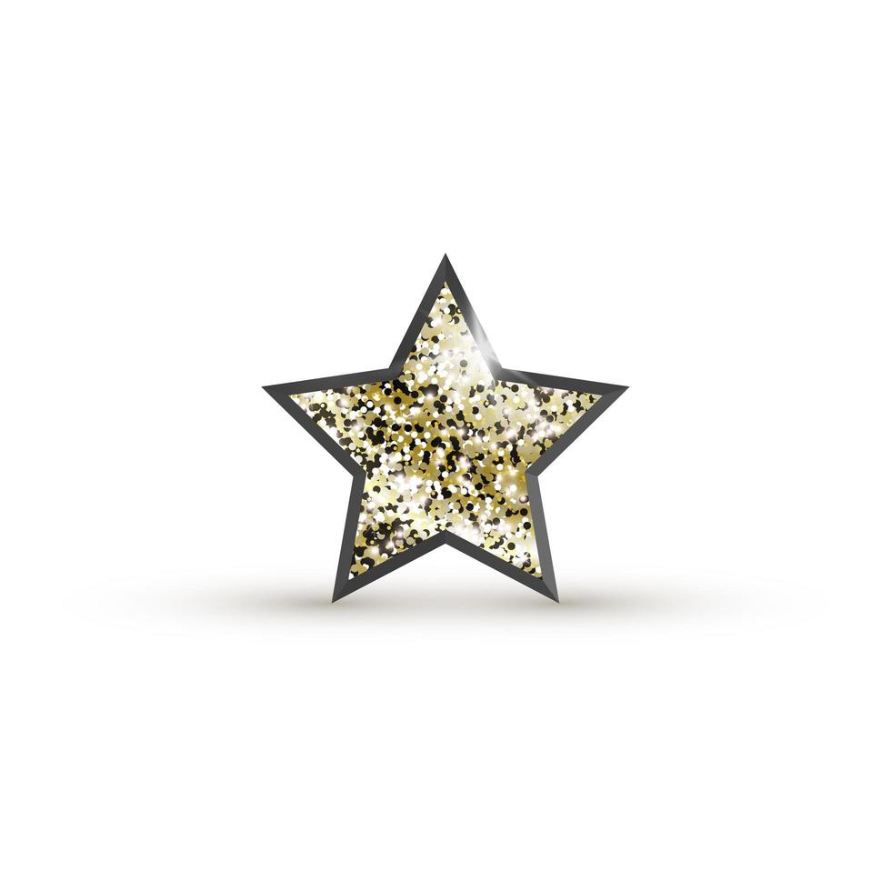 3D-pictogram ster met gouden glitter geïsoleerd op een witte achtergrond. glanzende volumetrische ster werpt een schaduw. vector illustratie