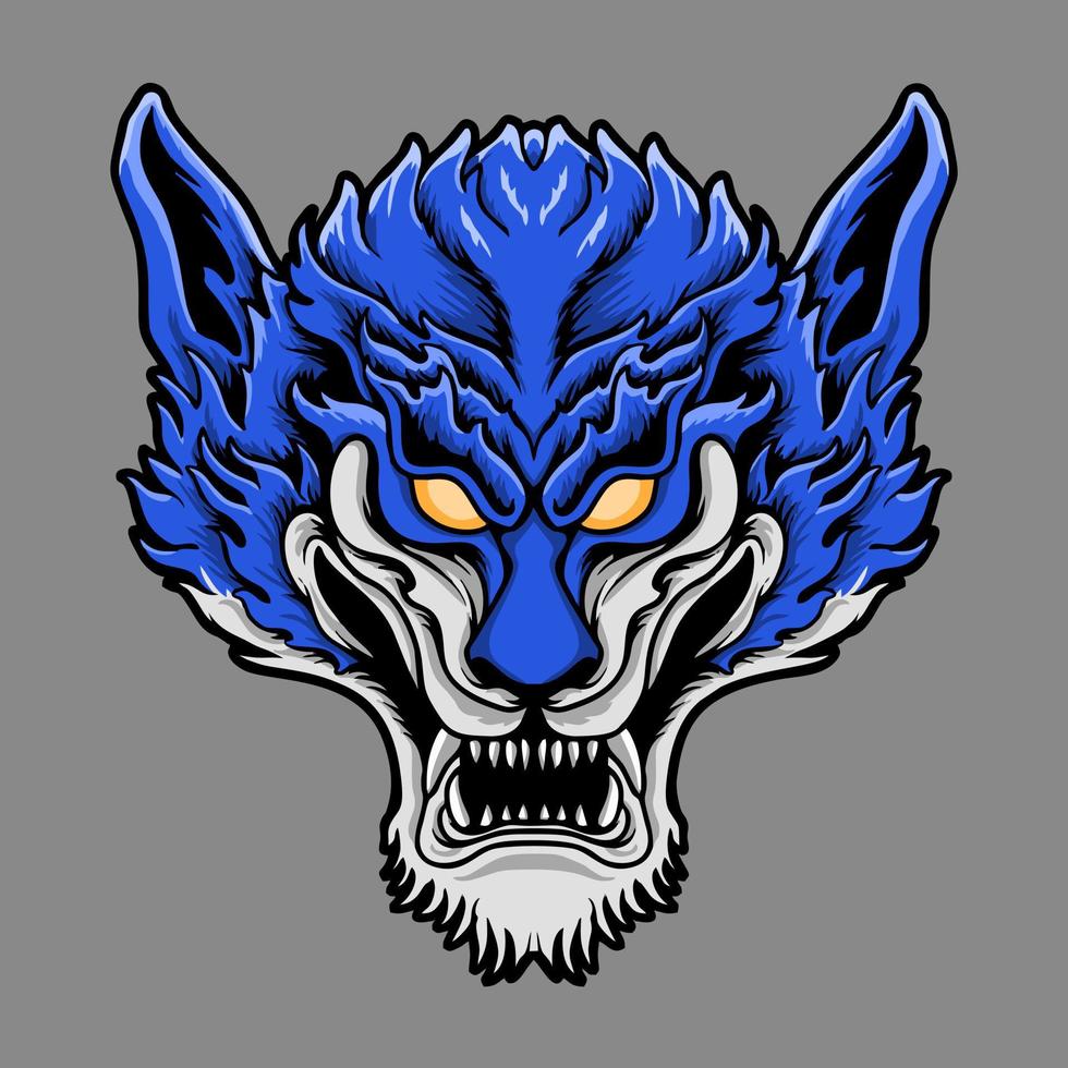 blauwe wolf hoofd vectorillustratie vector