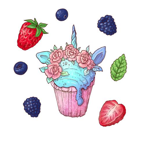 Een set van cupcake bessen. Vector illustratie. Handtekening