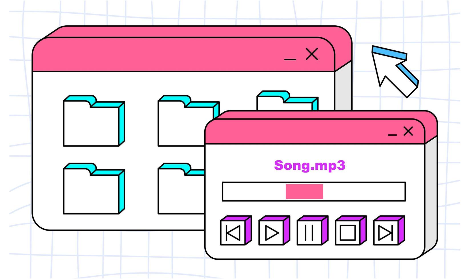 oude gebruikersinterface, retro-kopieerbestanden met knoppen. vaporwave en retrowave stijlelementen. vector