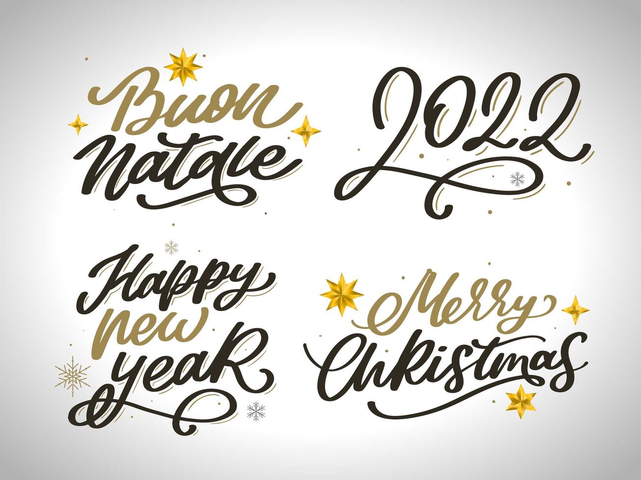 vrolijk kerstfeest nieuwjaar 2022 belettering kalligrafie ontwerpset. vector illustratie