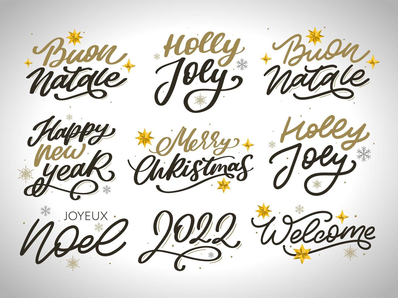 vrolijk kerstfeest nieuwjaar 2022 belettering kalligrafie ontwerpset. vector illustratie