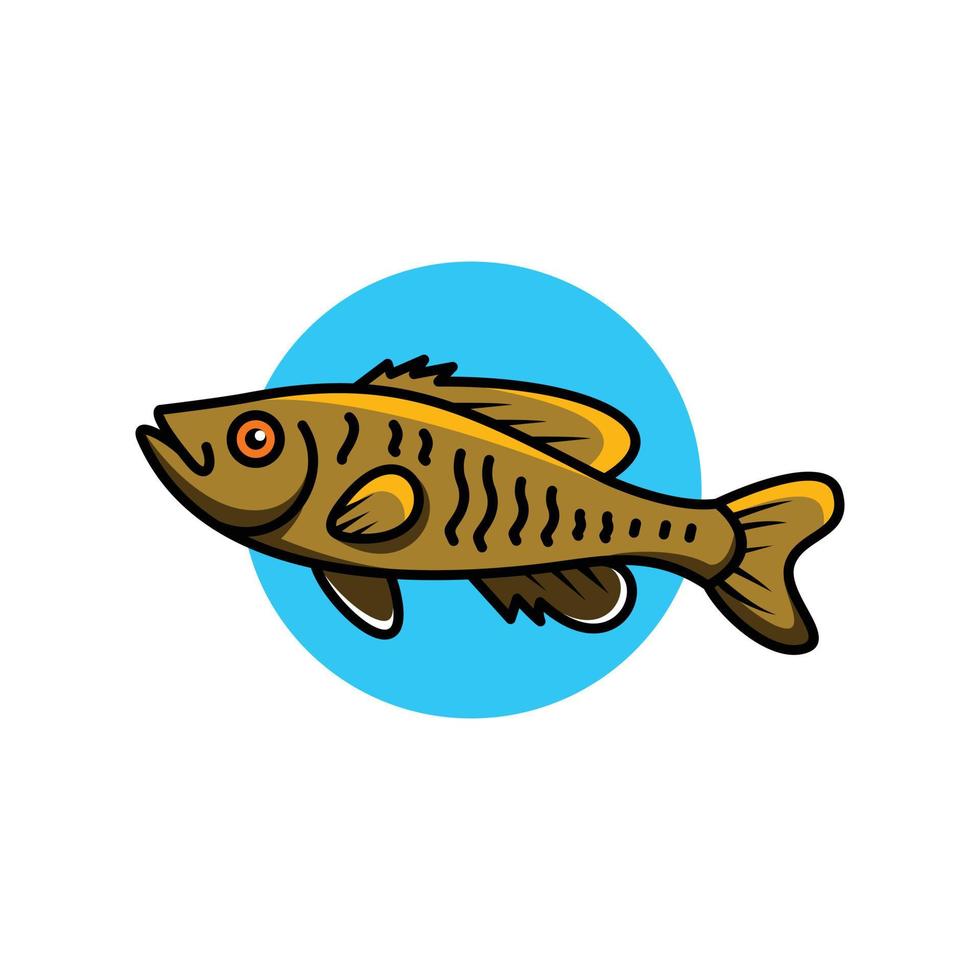 zoutwatervissen op achtergrond blauwe ronde, vector cartoon logo ontwerp bewerkbaar