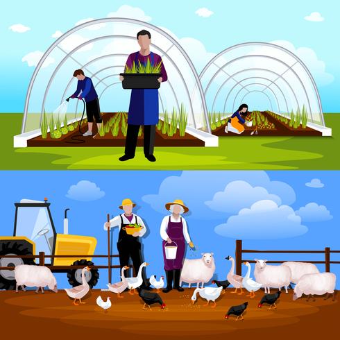 Boeren Tuinmannen 2 Horizontale Flat Banners Set vector