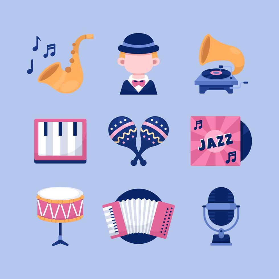 jazz muziek icon set vector