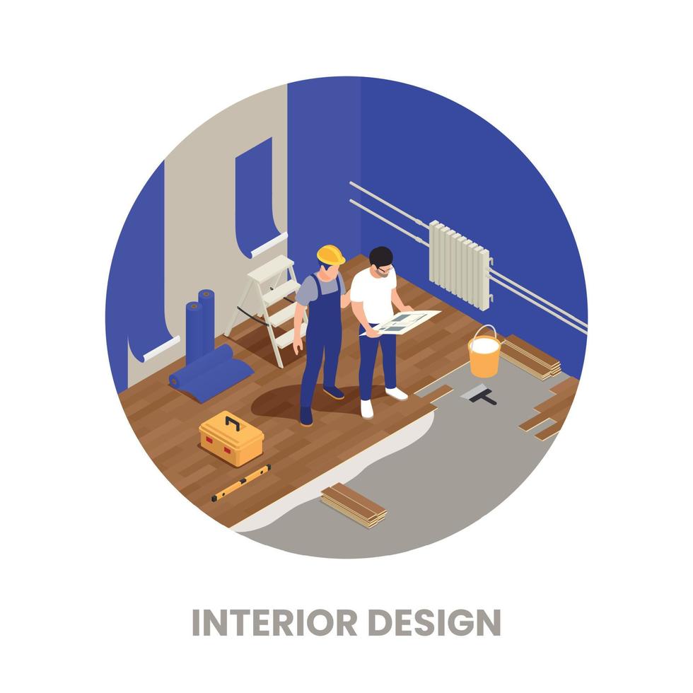 interieurontwerper isometrische compositie vector