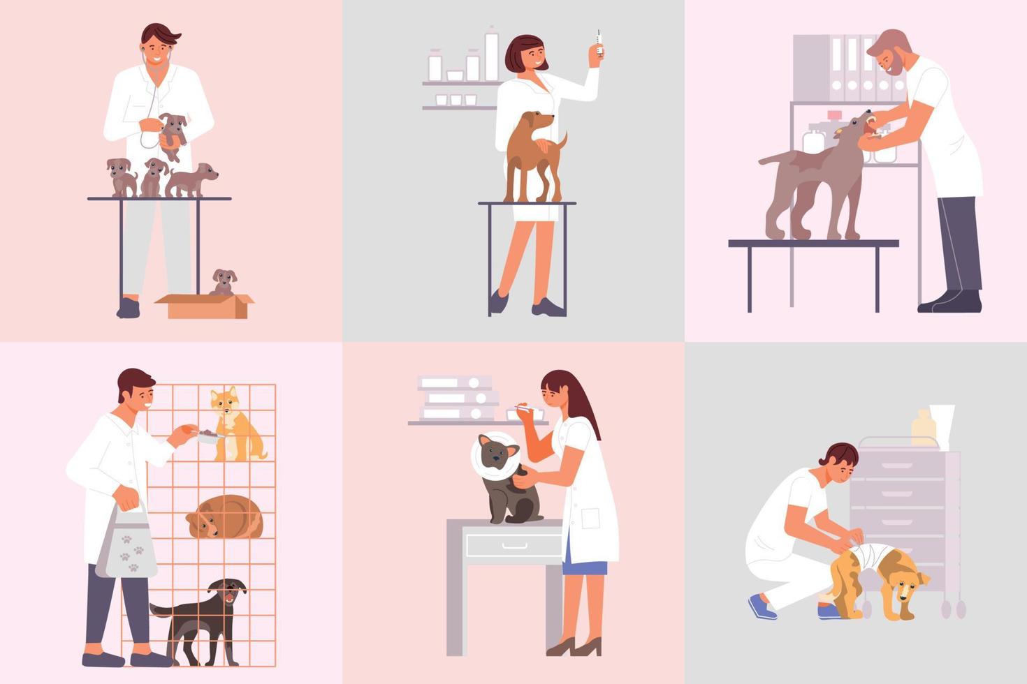 veterinaire kliniek platte composities vector