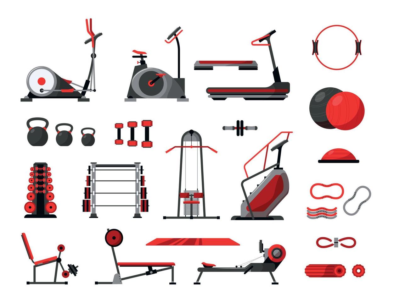 sportschool fitness apparatuur icon set vector