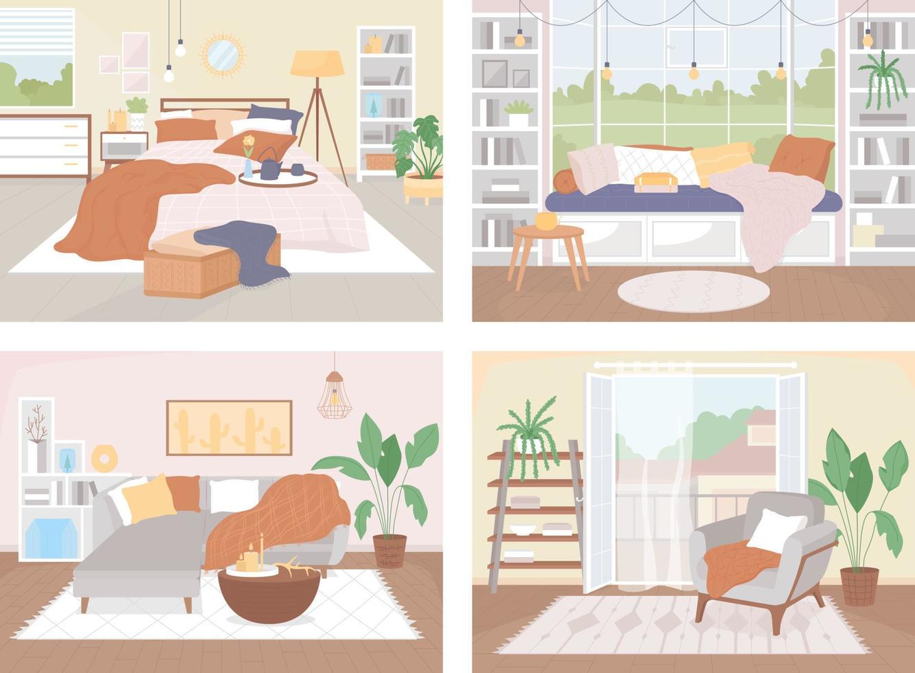 Scandinavische stijl huis egale kleur vector illustratie set