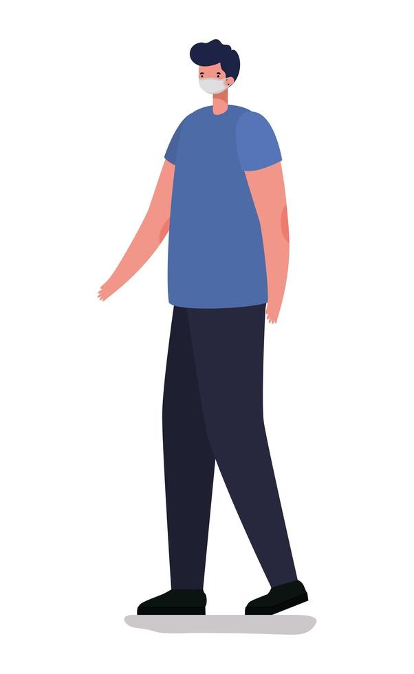 man met veiligheidsmasker en donkerblauw shirt vector